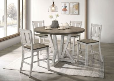 Counter Height Dining 5pc Set Antique White Rustic Style Table Two-Tone Design 4x Chairs Dining Room Furniture