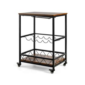 Mobile Kitchen Bar Cart Serving Trolley with Wine Rack