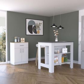 California 2 Piece Kitchen Set, Delos Kitchen Island + Barbados Pantry Cabinet , White /Onyx /Light Oak