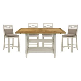 5pc Dining Set Counter Height Table Base with 2 Shelves