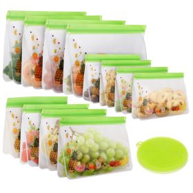 green Reusable Food Storage Bags Stand Up - 12 Pack Leakproof Freezer Bags - 4 Washable Gallon Bags + 4 Reusable Sandwich Bags + 4 Reusable Snack Bags