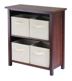 Verona 2-Section M Storage Shelf with 4 Foldable Beige Fabric Baskets