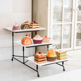 3-Tier Plastic Serving Tray Dessert Server Display Serving Stand Dinnerware with 3 Rectangular Plastic Serving Platters Metal Stand for Entertaining F