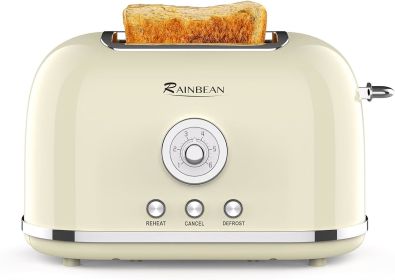 Toaster 2 Slice Retro Toaster Stainless Steel with 6 Bread Shade Settings and Bagel Cancel Defrost Reheat Function (Color: Cream)