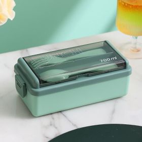 Portable Hermetic Grid Lunch Box School Children Student Bento Box With Fork Spoon Leakproof Microwavable Prevent Odor School (Color: Green 700ml)